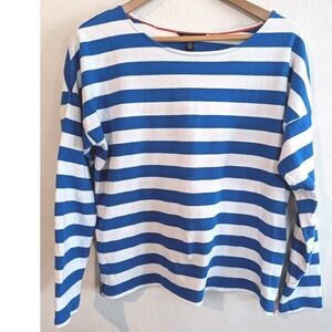Tommy Hilfiger Nautical Blue White Stripe Lng Sleeve Top Sz M Boat Neck Zip Side